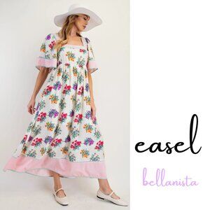 7152 EASEL Ivory Multicolor Floral Garden Walk Maxi Dress